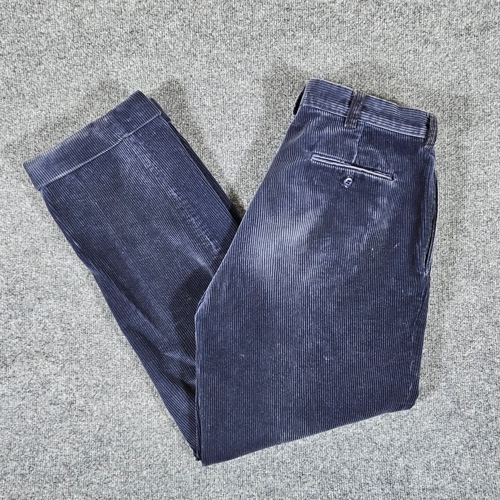Polo Ralph Lauren Corduroy Pants Pleated Navy Blue Men Tagged 36x34 Actual 33x31